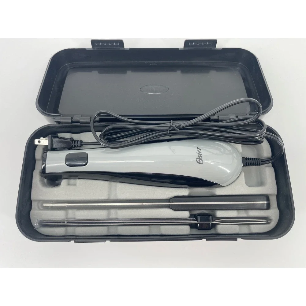Oster Electric Knife OS Gray Excellent FPSTEK2020 100W Set with Case and Fork
